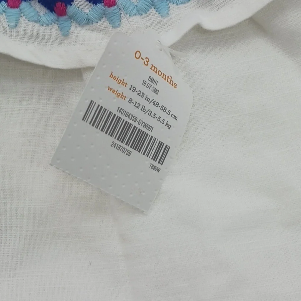 GYMBOREE Dress Boho Embroidered White Ruffle Linen Blend Girls Size 0-3 Months
